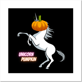 Halloween Unicorn Pumpkin Unicorn with a Pumpkin Head Funny Halloween Costume Halloween Gift Pumpkin Horse Magical Halloween All Hallow's Eve Posters and Art